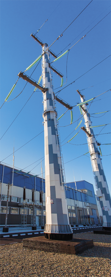 Electric poles of the power plant